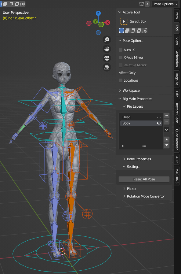 Blender Auto-Rig Pro (ARP)插件 Get Selected Objects 操作截圖