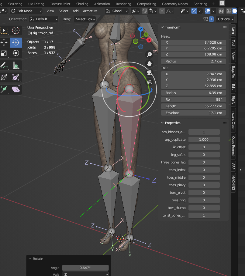 Blender Auto-Rig Pro (ARP)插件 Get Selected Objects 操作截圖
