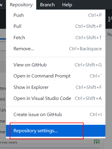 Repository settings in GitHub Desktop